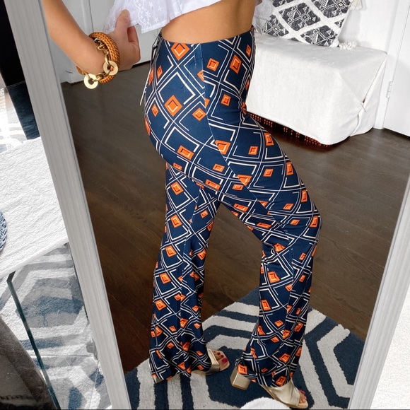 🔹 ZARA NAVY ORANGE GEOMETRIC PRINT HIGH WAIST LEGGINGS! - Picture 3 of 12